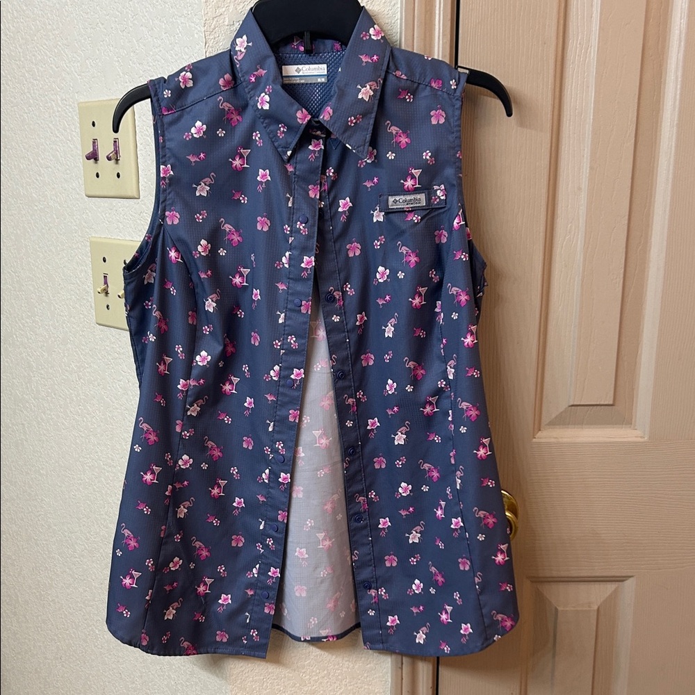 Floral Sleeveless Button-Down Shirt